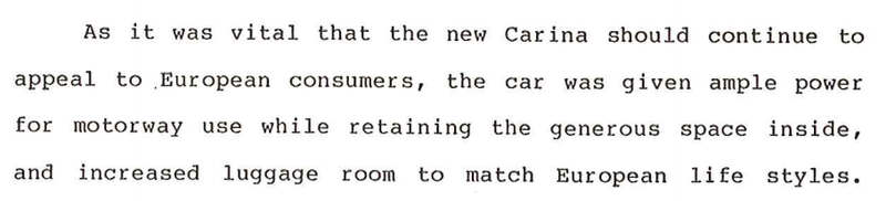 Illustration for article titled Toyota's Press Notes For The 1988 Carina Were Insanely Detailed